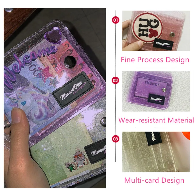Симпатичная лазерная прозрачная упаковка ID бумажники из ПВХ складная подвесная