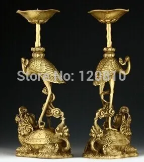 

PAIR OF ORIENTAL CHINESE CARVED COPPER CANDLE STICK CRANE STATUES