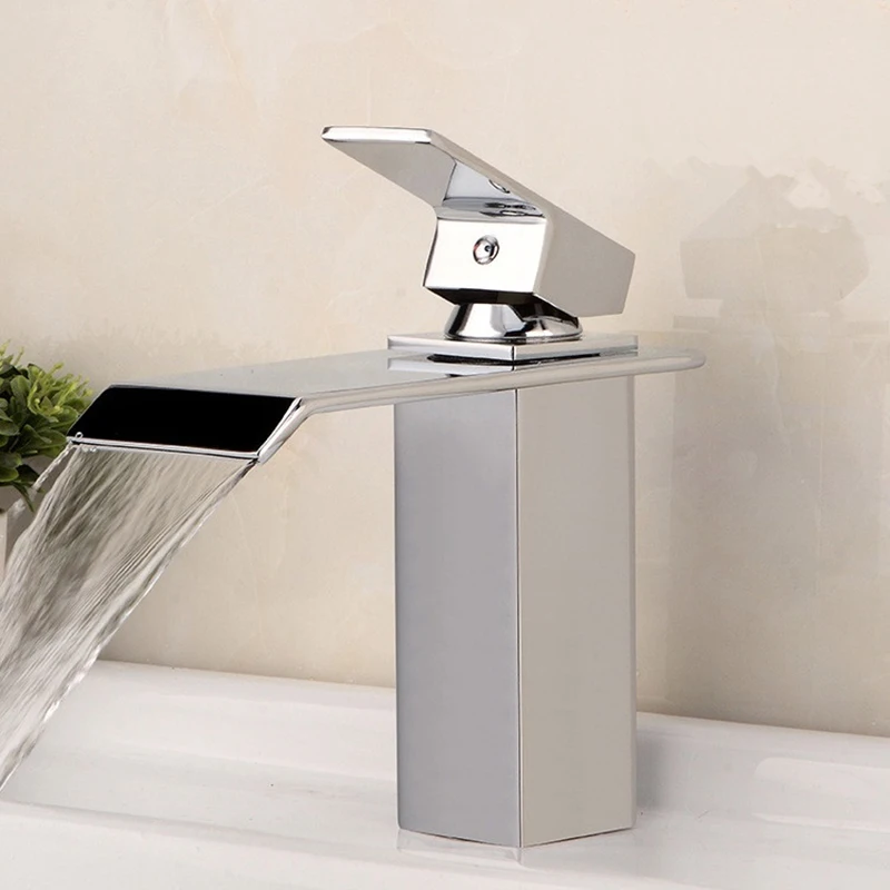 MTTUZK brass brushed nickel/chrome waterfall faucet bathroom single handle Square bath washbasin cold and hot mixer taps | Обустройство