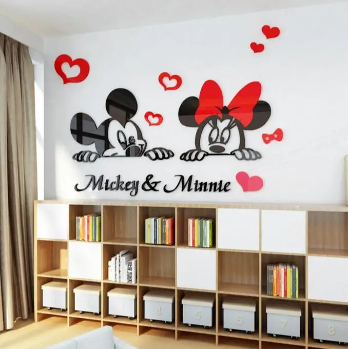 Новые 3D Мультяшные Микки и Минни Маус DIY настенные Зеркальные Стикеры DIY акриловые зеркальные настенные стикеры s Наклейка и фрески для украшения дома