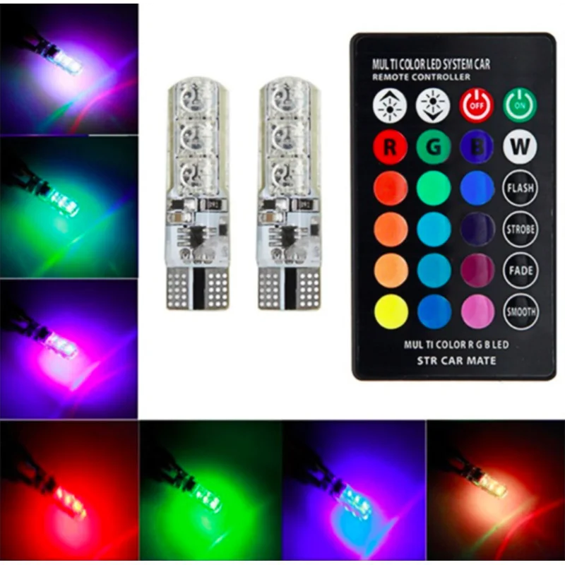 2 шт. T10 5050 6SMD RGB Автомобильный светодиодный светильник для номерного знака с