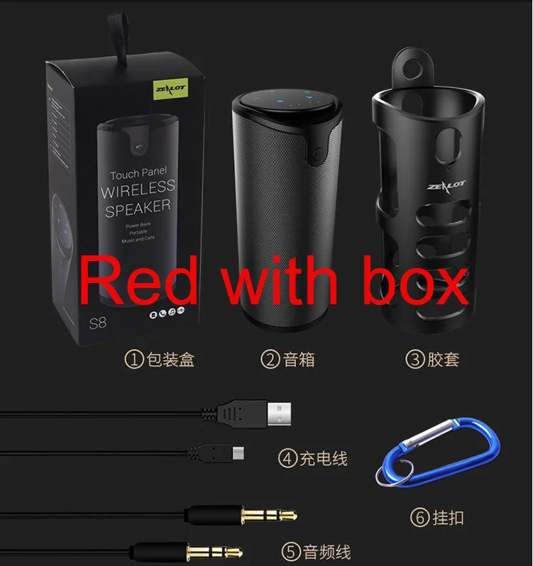 Red with box Фанатик S8 уличная колонка с глубоким басом Динамик 4000 мА/ч, Мощность банк Портативный Беспроводной 3D стерео музыка велосипед Автомобильный Динамик-сабвуфер - Цвет: Red with box