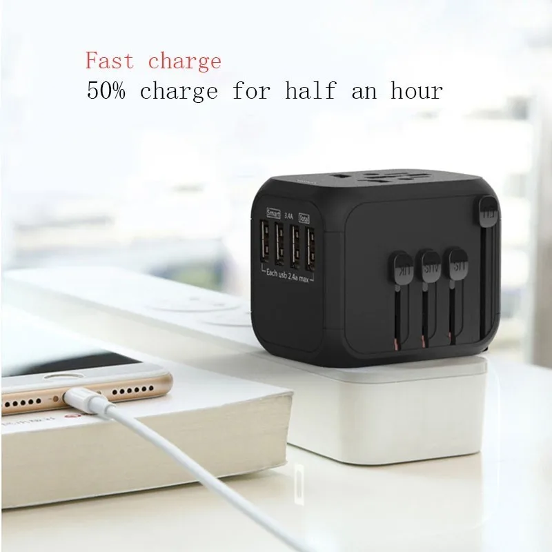 Дорожный адаптер Международный универсальный питания все в одном с 3.4A 4 USB по