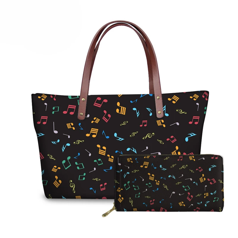 

NOISYDESIGNS Women's Luxury Design Handbag&Wallet for Females Music Note Printing Top-Handle Bags Ladies Fashion Hand Bag Bolsa