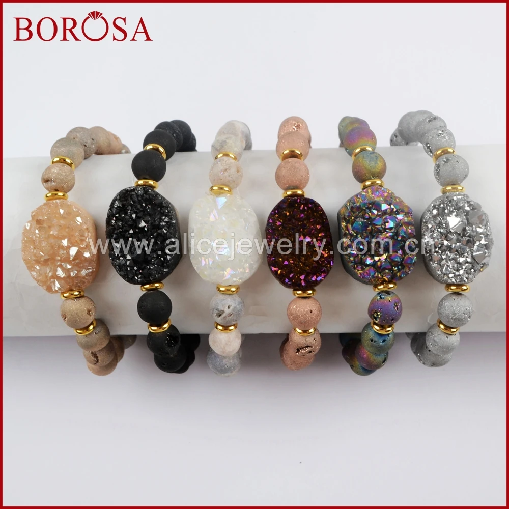 BOROSA 5/6 шт. 2019 Новое поступление титановый Радужный Drusy с 8 мм друзные бусины