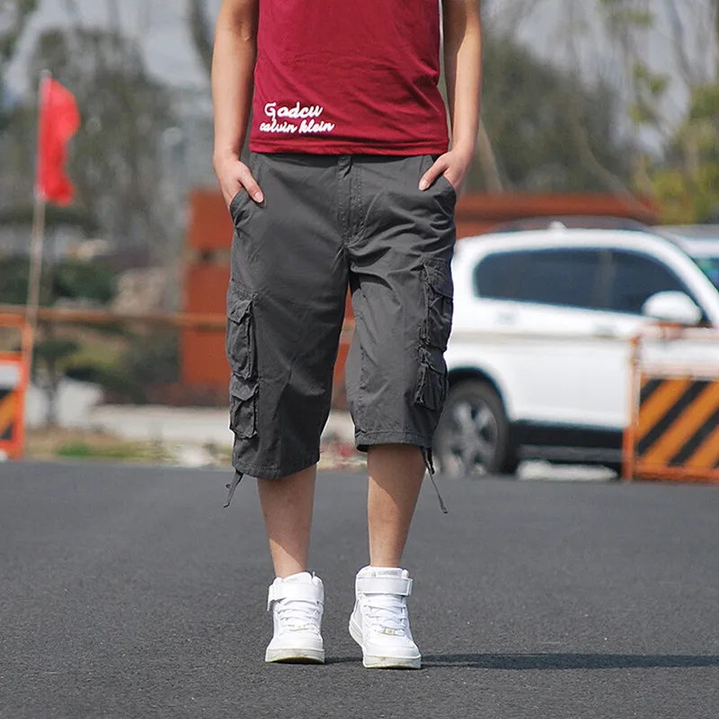 2018 мужские досуг брюки карго Твердые Хлопок до колен свободные удобные jogger