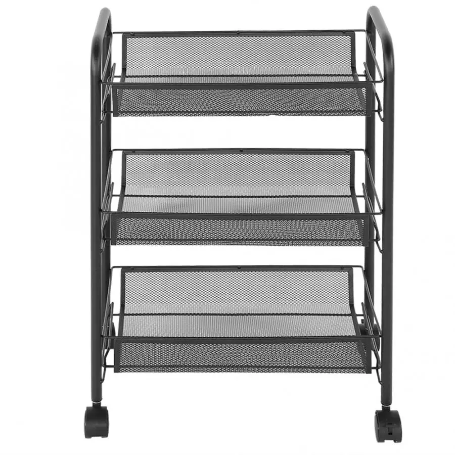 3 яруса сетчатая полка вращающиеся колеса кухонная металлическая тележка для
