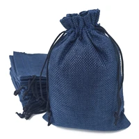 one pack 50pcs 10x14cm navy gift burlap fabric favor sack bags with drawstring for kids party birthday and wedding accessories