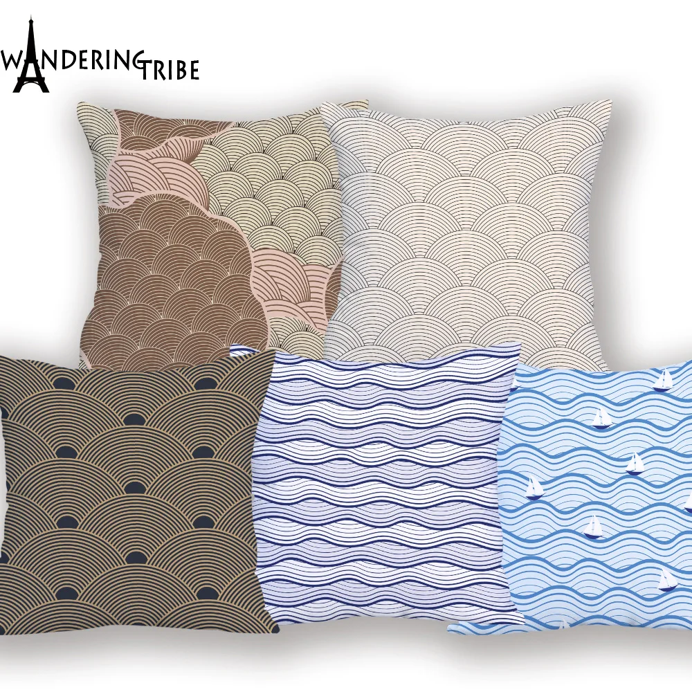 Наволочка в морском стиле с геометрическим рисунком для гостиной