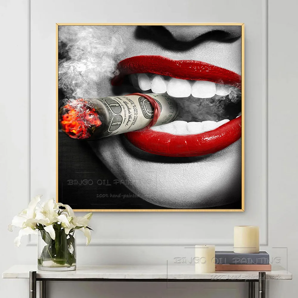 Kopen Luxe Wall Art Handgeschilderde Hoge Kwaliteit Roken Dame Gezicht Olieverfschilderij Mooie Dame Foto Voor Muur Decoratie