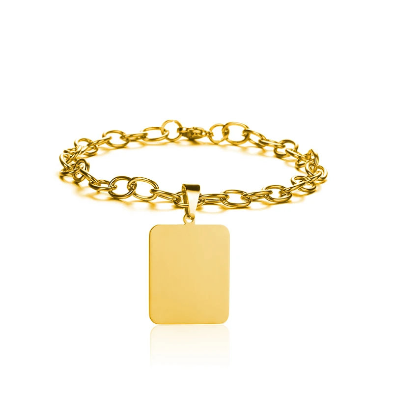 Gold2 Square Blank Персонализированные индивидуальные браслеты с выгравированным фото именем и датой для женщин и мужчин из нержавеющей стали, регулируемые браслеты с идентификационной биркой, семейные подарки - Окраска металла: Gold2 Square Blank