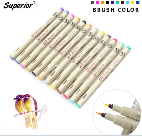 

12pcs/set fine line drawing pen manga cartoon advertising design water color fiber pens stationery office school supplies 0.5mm