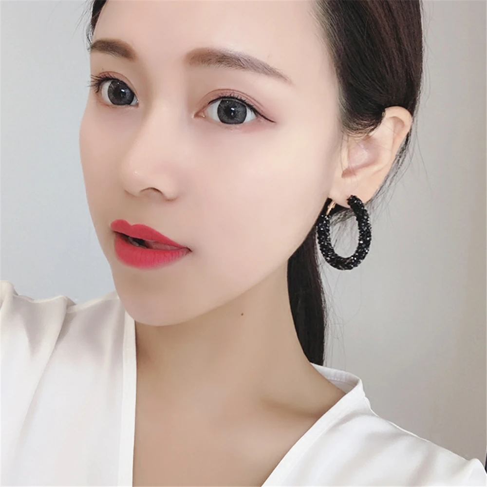 Серьги кольца женские в богемном стиле с кристаллами|hoop earrings rhinestone|designer hoop earringshoop