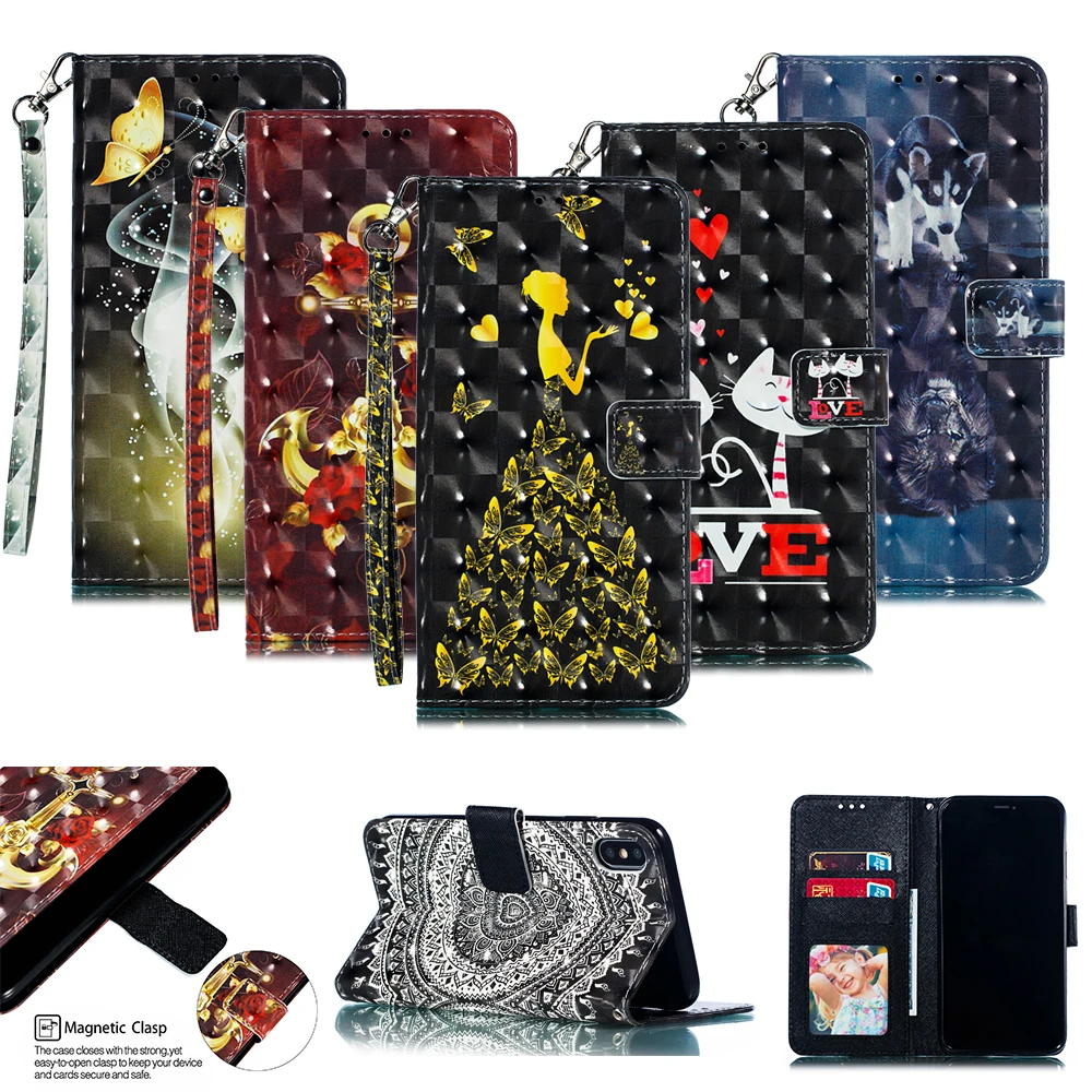 Luxury Magnetic Clasp Wallet Stand PU Leather Bag Cover Flip Phone Case 3D Pattern Butterfly For iPhone X XS XR XSMAX |