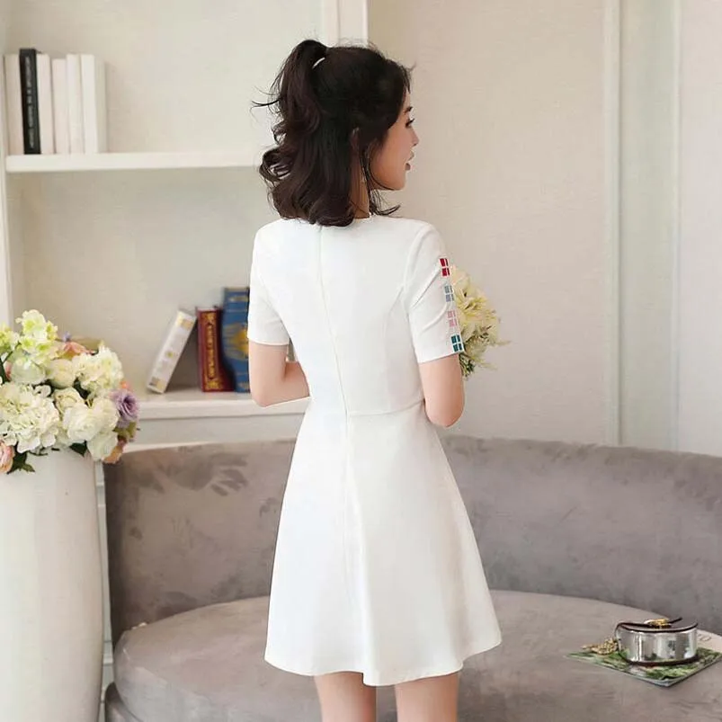 NoEnName_Null Летний Новый Белый женщин Сексуальный Вышивка Dress Casual О-Образным Вырезом