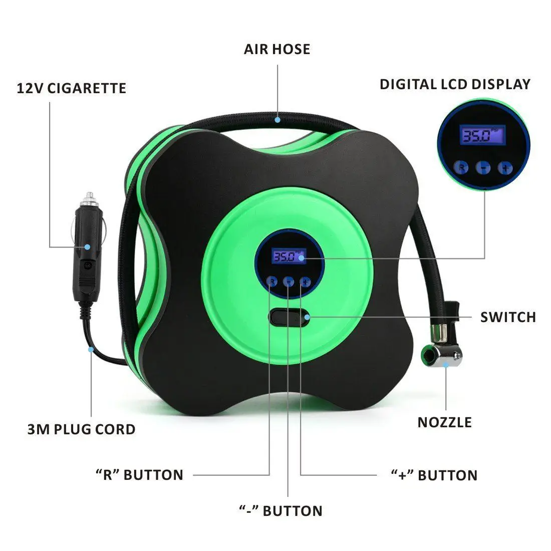 Air Compressor Tire Pump Auto Digital Inflator by 12V DC 150PSI 3 Nozzles Adaptors Portable for Cars Bicycles Basketball and O | Автомобили