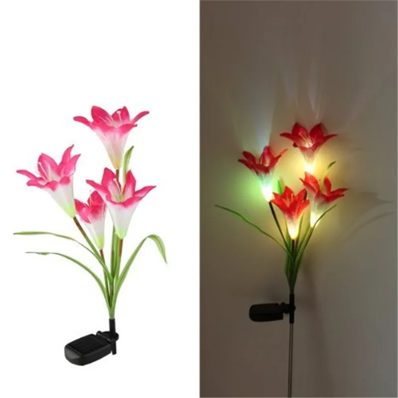 Солнечная энергия LED свет красный цветок лилии лужайка Открытый Цвет Изменение