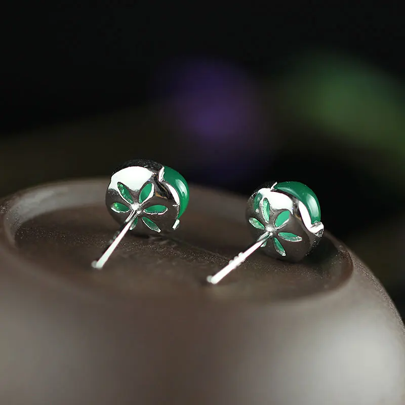 Женские серьги гвоздики из серебра 925 пробы с зеленым камнем|earrings for|earrings for