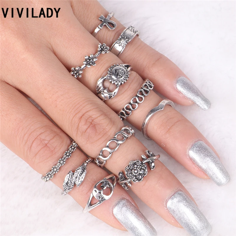 VIVILADY 11 шт./компл. этнический старинный палец средней длины ранняя Луна Звезда