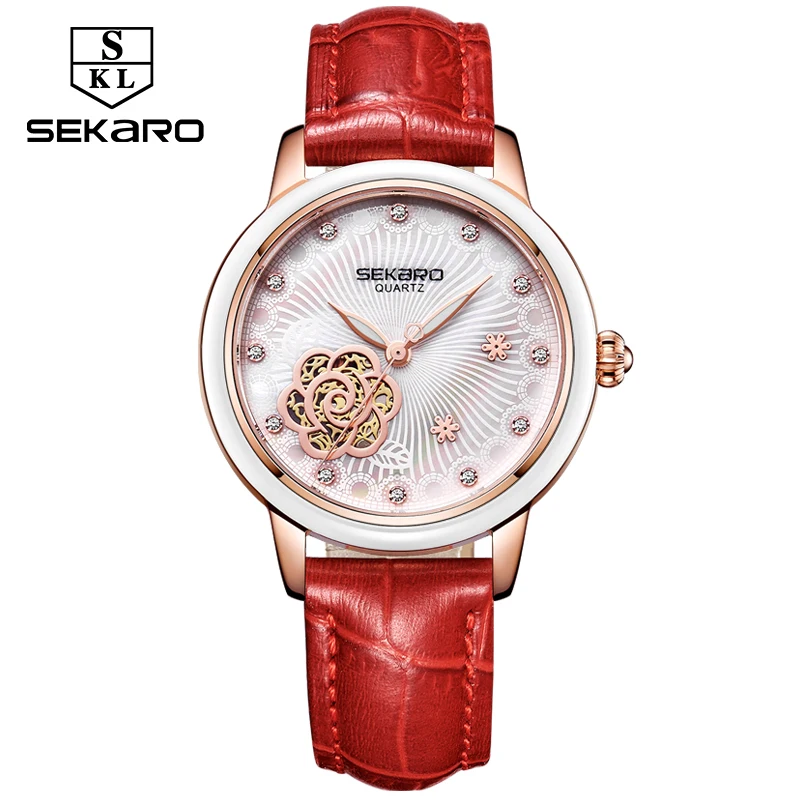 Sekaro 2019 женские роскошные Брендовые часы модные наручные с цветком Montre Femme