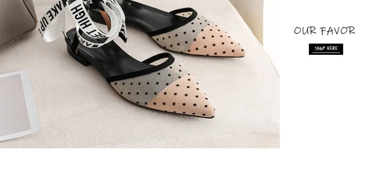 Women Brand shoe low heel Women Casual Shoes Slip On Slides Pointed Toe Low Heel Shoes emale bowtie air mesh polka dot pump