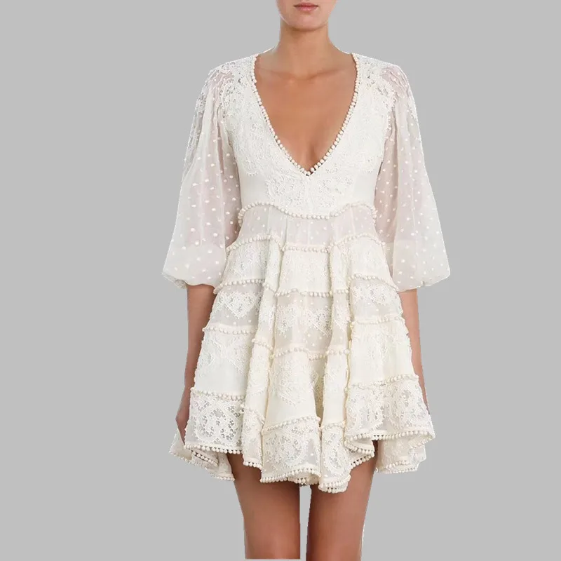 JSXDHK Новое модное белое кружевное лоскутное шифоновое платье принцессы с бантом