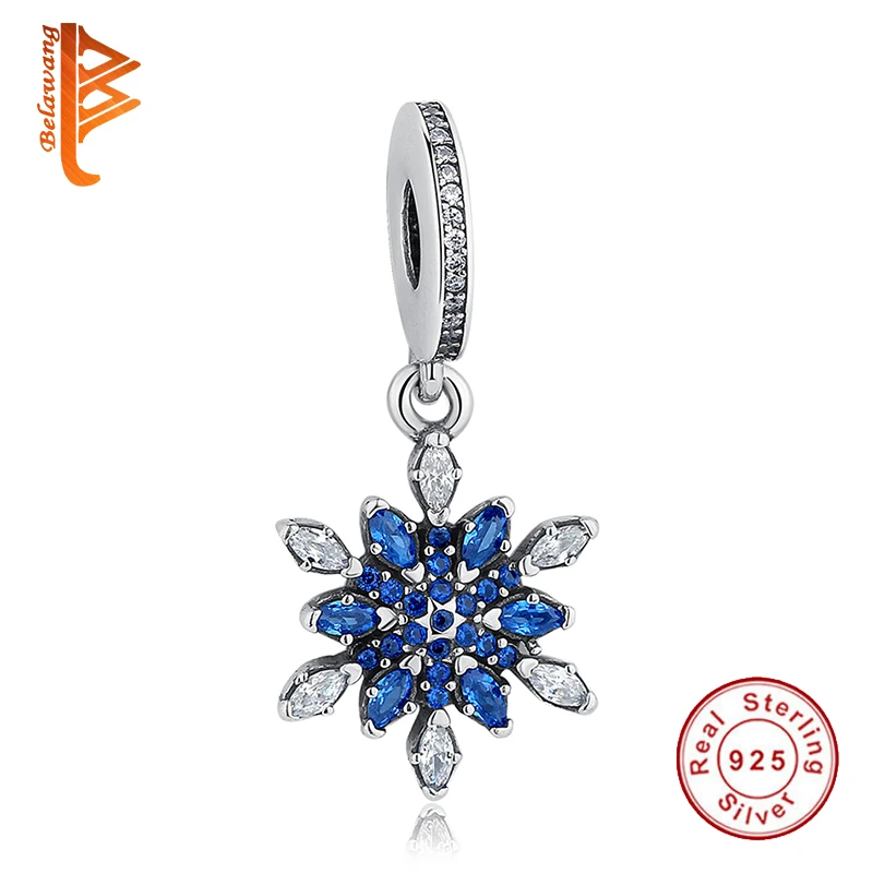 

BELAWANG 925 Sterling Silver Blue Crystal Snowflake Charms Fit Original BW Bracelet Necklace Authentic Jewelry Accessories