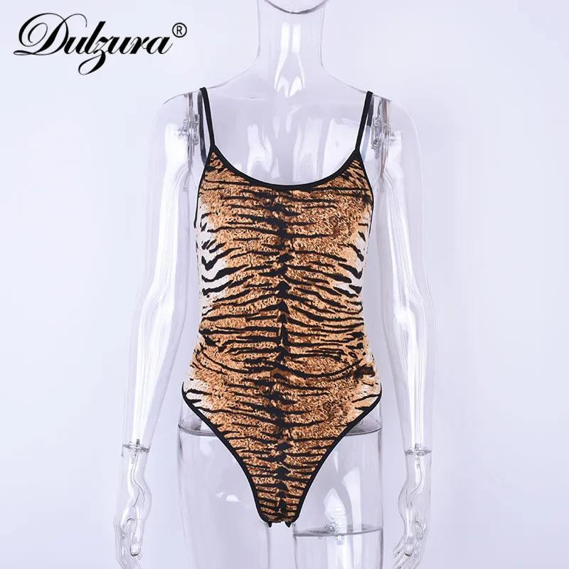 Dulzura Tiger stripes печати пикантные женские боди 2018 лето осень женский без рукавов bodycon