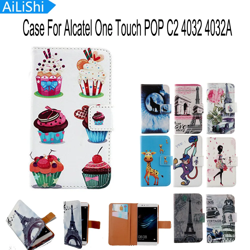 Флип чехол AiLiShi кожаный с отделением для карт из искусственной кожи Alcatel One Touch POP C2