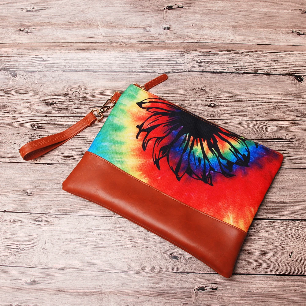 Сумка тоут Tie Dye с подходящей сумкой ристлеткой краситель Подсолнух Hnadbag и клатч
