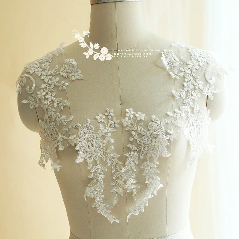 

DIY manual accessories wedding dress adornment off white lace flowers applique sequins flower patch