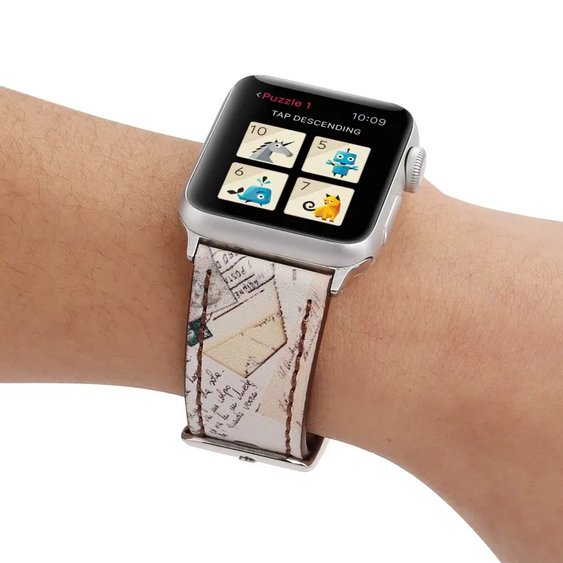 Винтажный цветочный кожаный ремешок для Apple Watch Series 5 4 3 2 1 браслет Музыкальный ремешок для iWatch 38 40 42 44 мм браслет ремень