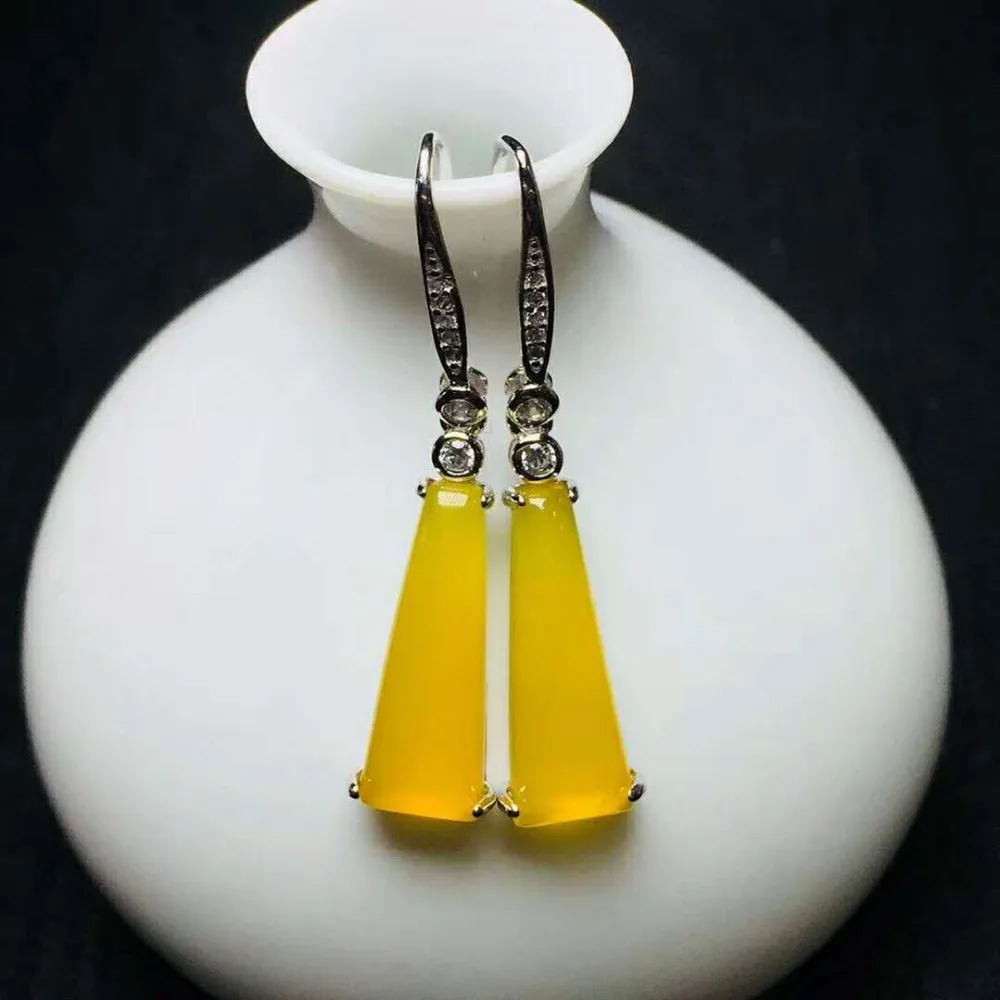 C34#925 silver inlaid natural chalcedony earrings clean and bright | Украшения и аксессуары