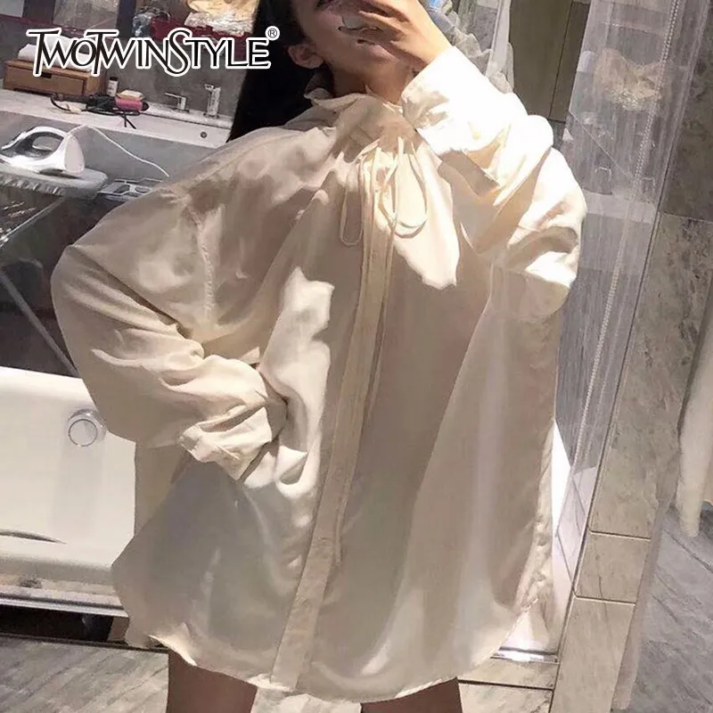 TWOTWINSTYLE рубашка с длинными рукавами Блузка женская со шнуровкой Tide повседневные
