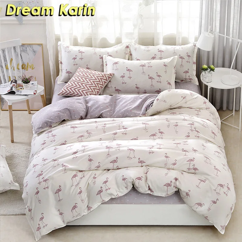 Комплект постельного белья Dream Karin 2/3 шт с рисунком фламинго короткий стиль