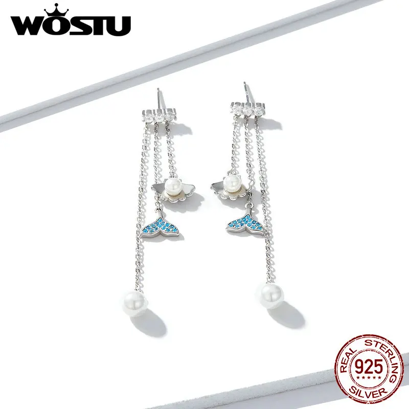 Женские Висячие серьги WOSTU 100% Стерлинговое Серебро 925 пробы с хвостом русалки