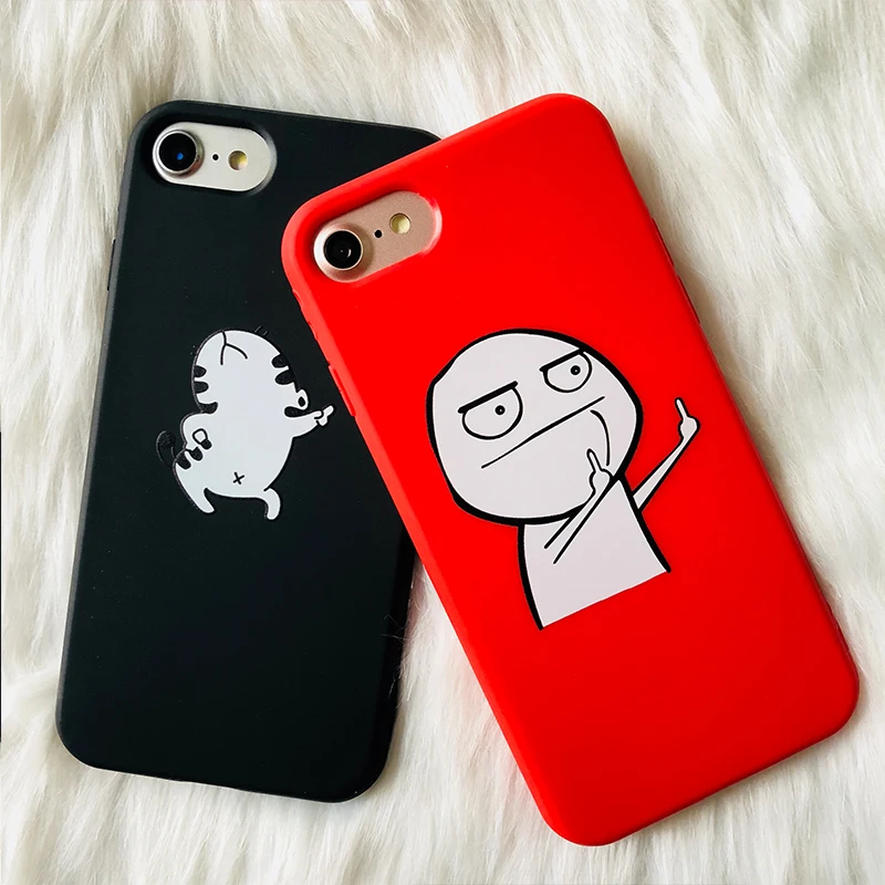 Kerzzil Funny Cartoon Animal Cat Phone Case For iPhone X 6 10 Finger TPU Cover Abstract Matte Cases 7 6S 8 Plus | Мобильные телефоны