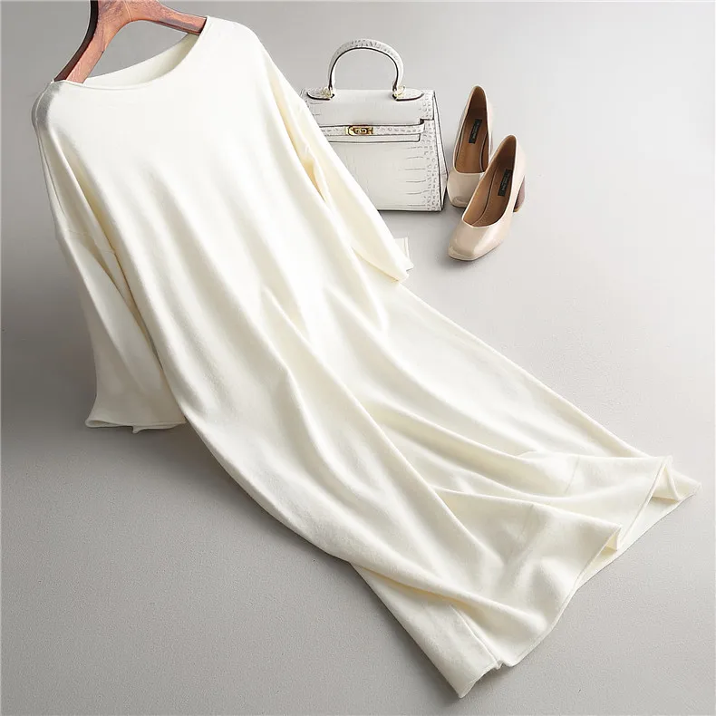 2019 Autumn O-Neck Women Sweater White Long Pullovers Knitting Loose Oversize Femme Tricot Pull | Женская одежда