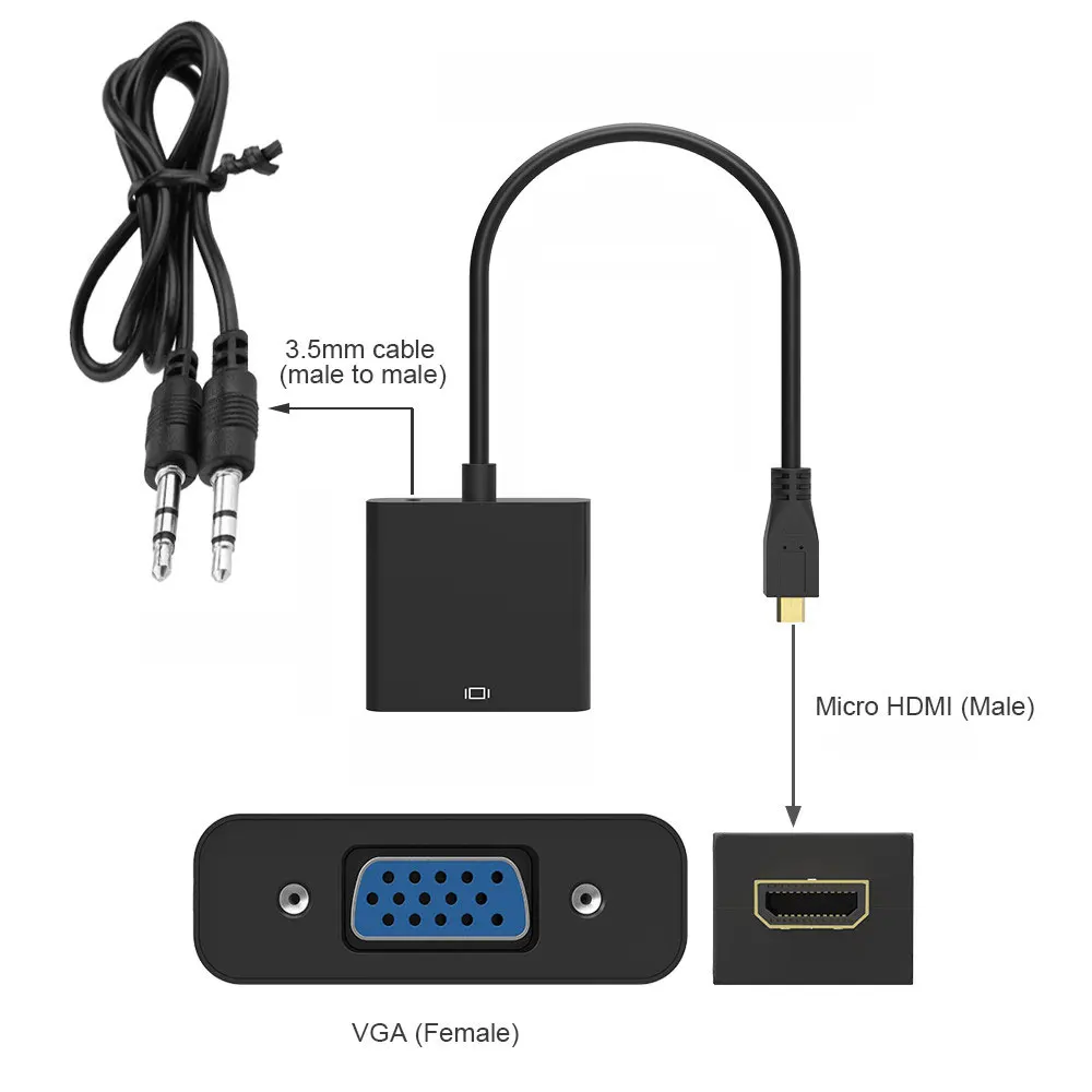 Кабель адаптер Micro HDMI VGA для видеоконвертера ЖК телевизора монитора ПК телефона