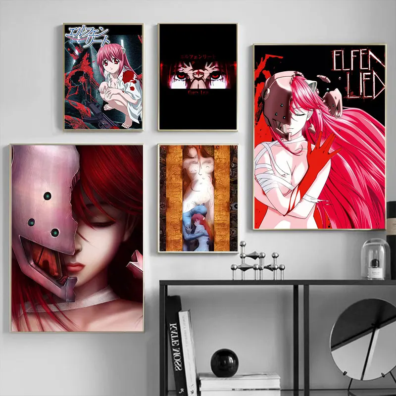 Настенные картины, модульные, Elfen Lied, аниме, холст, скандинавский стиль, украшение дома, живопись, принты, плакат для гостиной, Куадрос