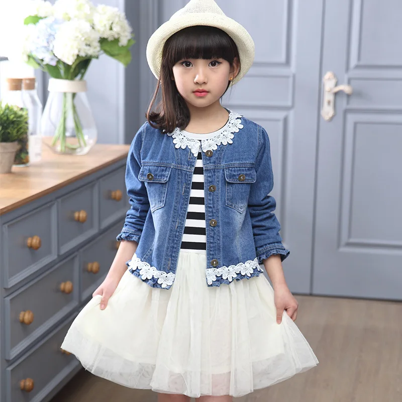 Модный детский костюм на весну-осень комплект для девочек 4-13 лет джинсовая