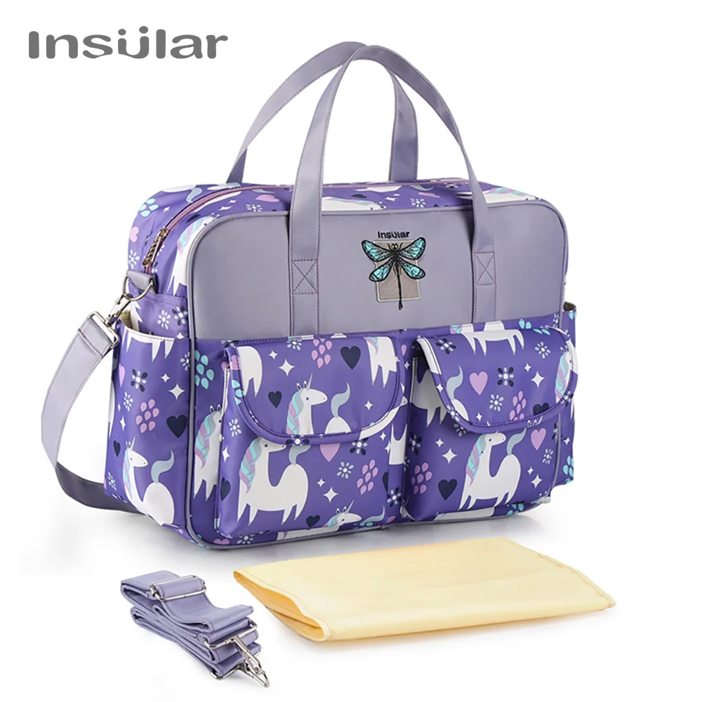 Purple Unicorn Для детей insular пеленки мешок Дорожная сумка многофункциональная мать сумка через плечо, модная сумка для молодых мам Сумки из натуральной кожи Детские мешок для прогулочной детской коляски - Цвет: Purple Unicorn
