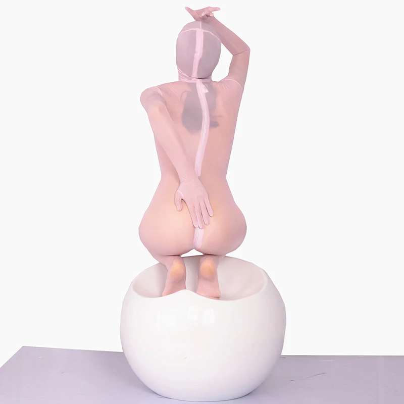 

Men's and Women's body Sexy perspective fetish wrapped seamless Pink Lycra Silk bodysuit