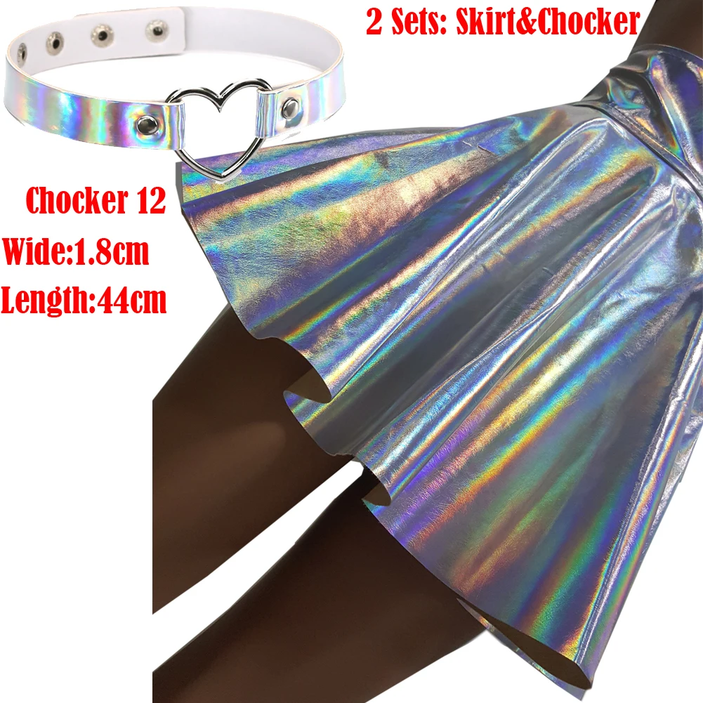367 skirt chocker 12 Harajuku Серебряная голографическая Женская виниловая юбка голографические одежды для рейва фестиваля наряды лазерная голограмма фольга ткань юбка для скейтера - Цвет: 367 skirt chocker 12