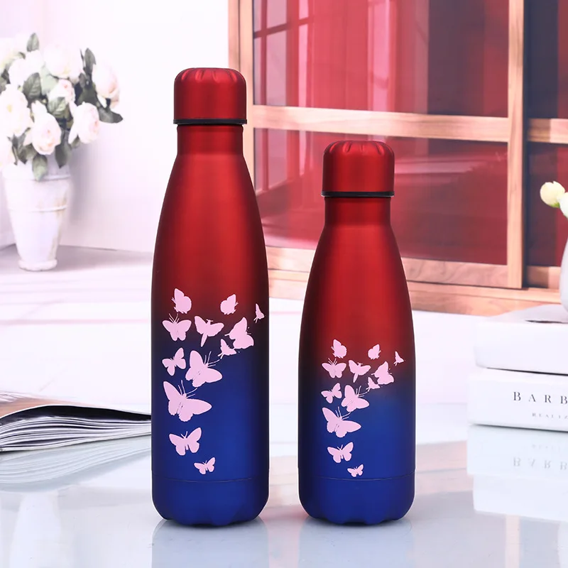 red cover 300ml 1 шт бабочка из нержавеющей стали с двойными стенками вакуумные кувшины изолированные бутылки для воды кофе чайник путешествия напиток термосы - Цвет: red cover 300ml