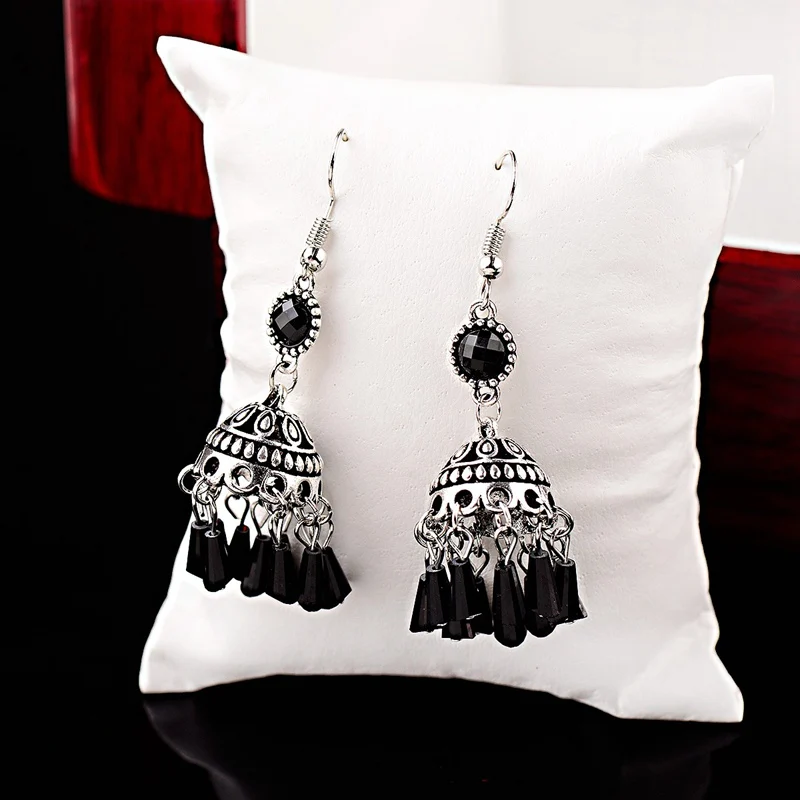 OIQUEI Boho этнические индийские Jhumka Висячие серьги для женщин серебряного цвета