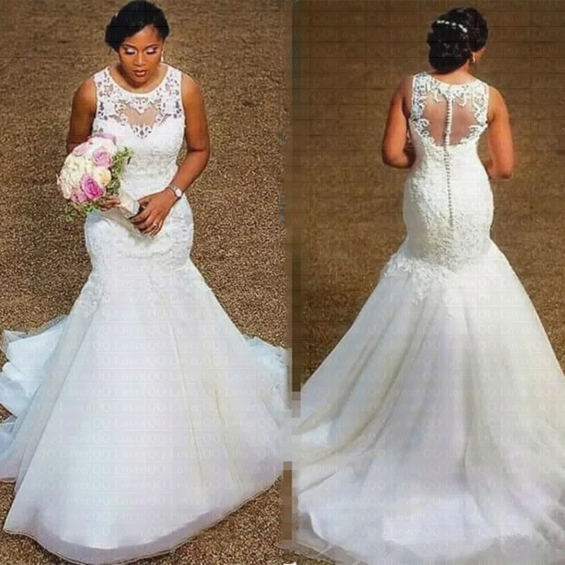 

New African Lace Backless Mermaid Wedding Dress Plus Size Bridal Gown Custom Made Wedding Gowns 2021