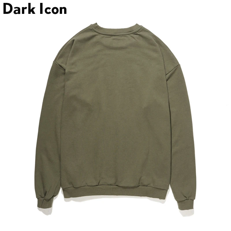 Мужской однотонный махровый свитшот с дырками DARK ICON черный зеленый пуловер 2019| |