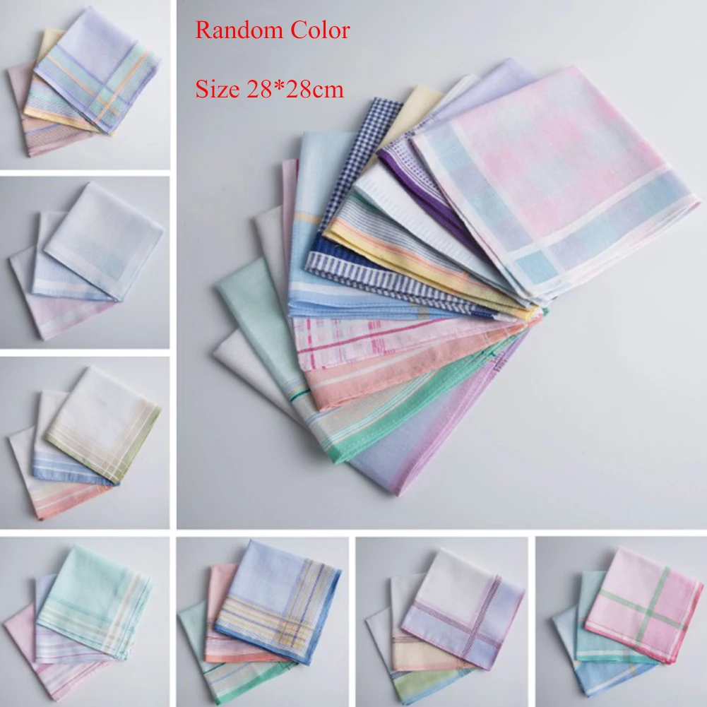 3Pcs Hankerchief Multicolor Plaid Stripe Men Pocket Square Business Chest Towel Pocket Handkerchiefs Hankies Scarves 100% Cotton