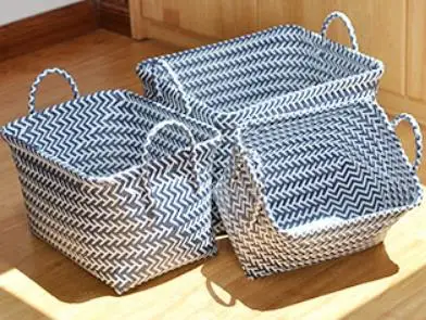 Ручная плетеная прямоугольная корзина для белья и грязной одежды, пластиковый ротанговый органайзер для мелочей, корзина для хранения с ручкой, большая емкость - Цвет: 2